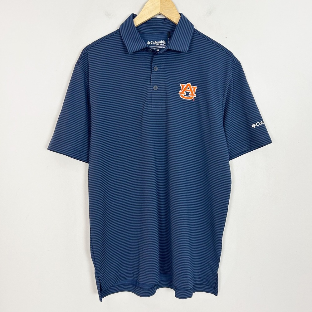 NEW Columbia Golf Auburn Tigers Polo Shirt Mens Medium Blue Striped Omni-Wick
